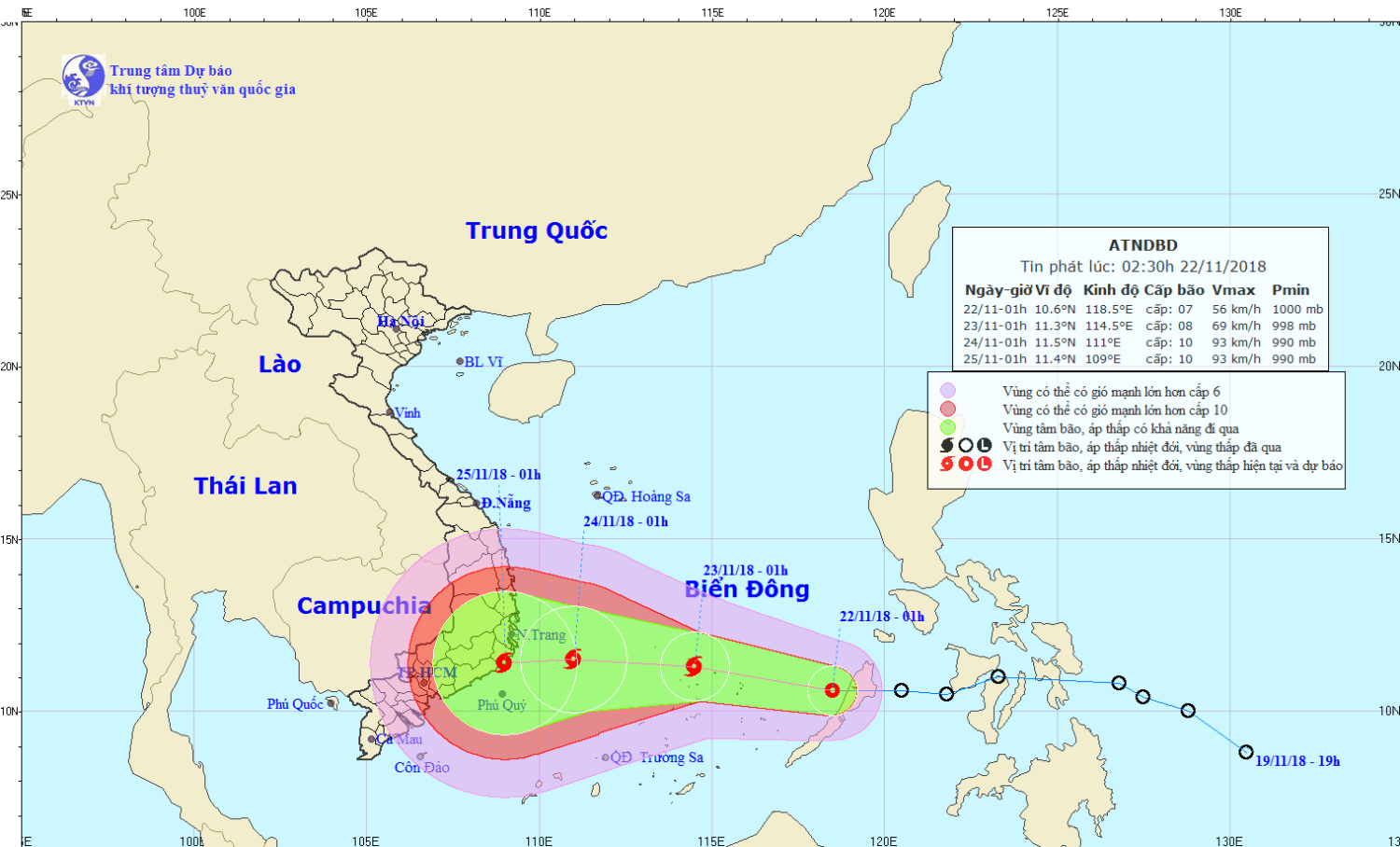 Tin áp thấp nhiệt đới trên Biển Đông (02h30 ngày 22/11)