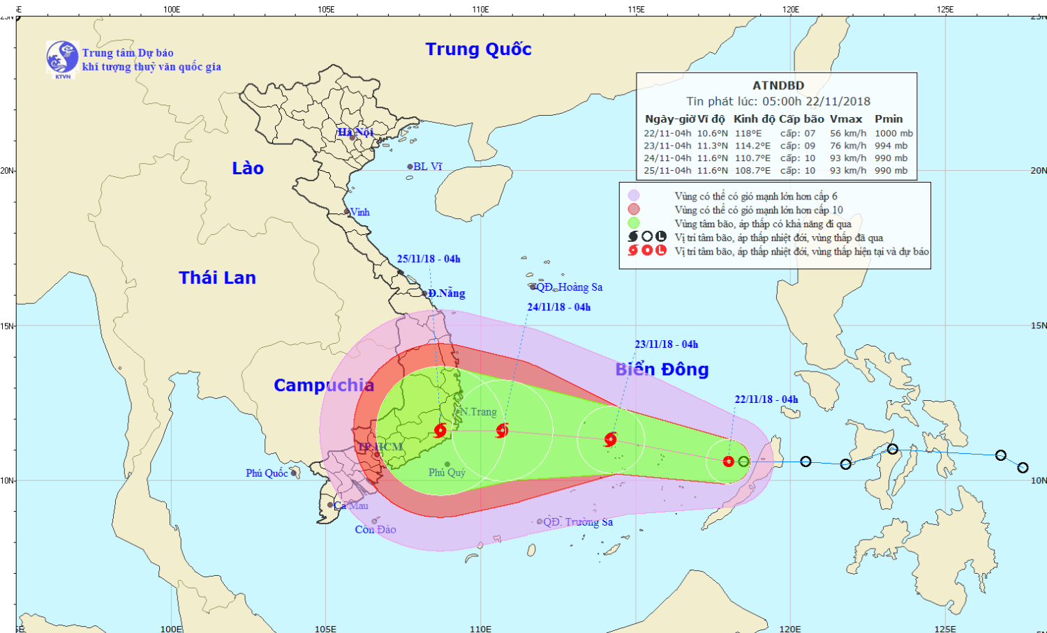 Tin áp thấp nhiệt đới trên Biển Đông (05h00 ngày 22/11)