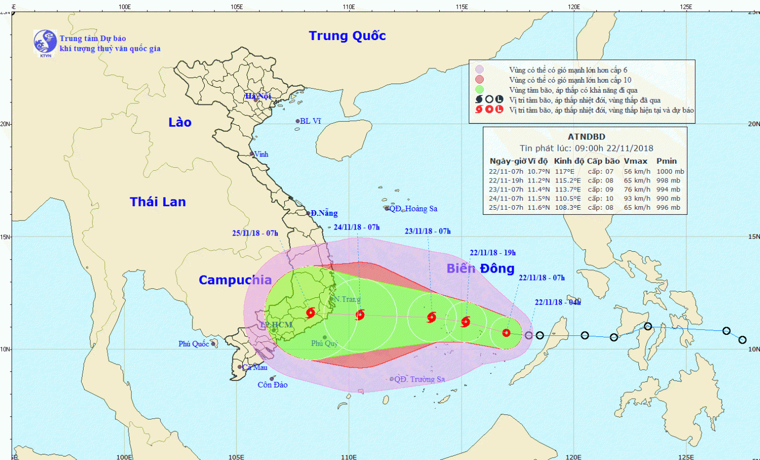 Tin áp thấp nhiệt đới trên Biển Đông (09h00 ngày 22/11)