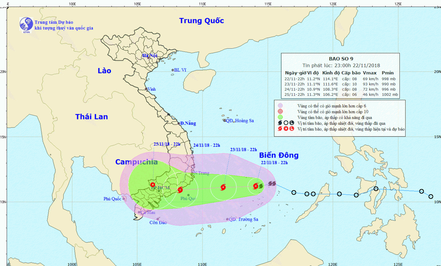 Tin bão gần bờ - cơn bão số 9 (23h00 ngày 22/11)