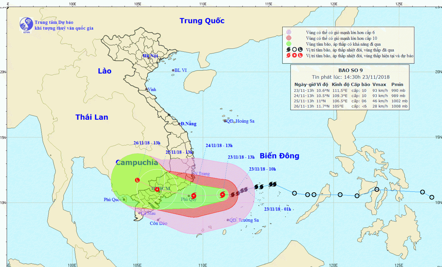 Tin bão khẩn cấp - cơn bão số 9 (14h30 ngày 23/11)