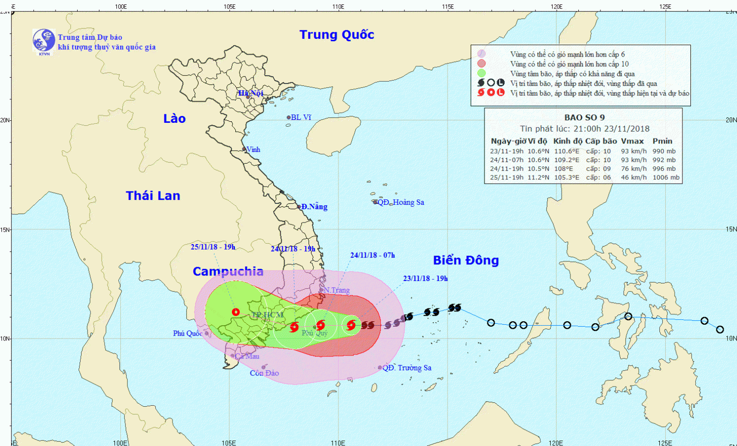 Tin bão khẩn cấp - cơn bão số 9 (21h00 ngày 23/11)