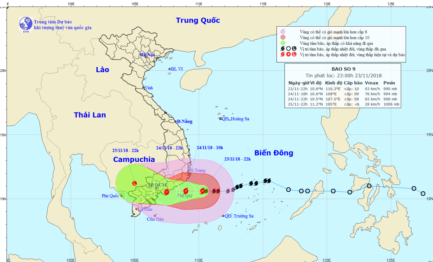 Tin bão khẩn cấp - cơn bão số 9 (23h00 ngày 23/11)