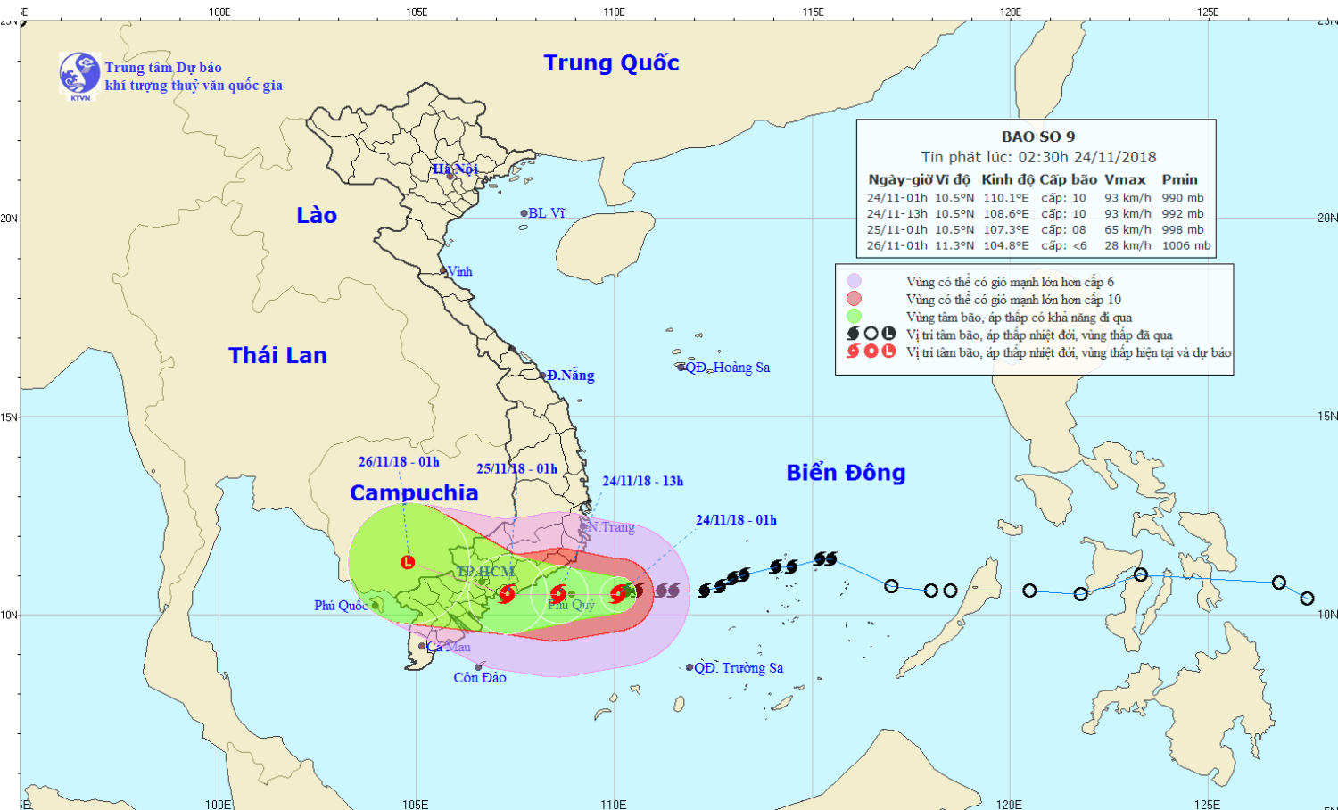 Tin bão khẩn cấp - cơn bão số 9 (02h30 ngày 24/11)