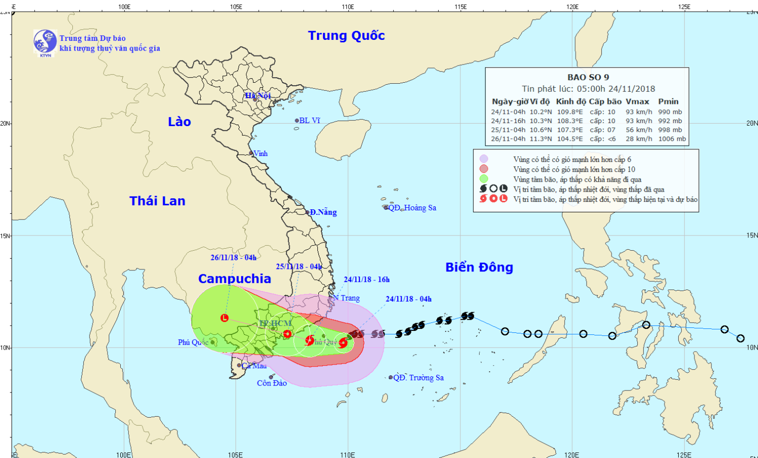 Tin bão khẩn cấp - cơn bão số 9 (05h00 ngày 24/11)