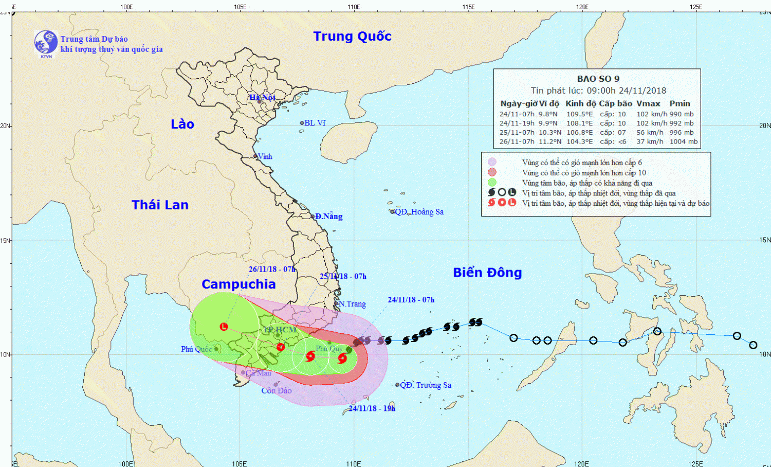 Tin bão khẩn cấp - cơn bão số 9 (09h00 ngày 24/11)