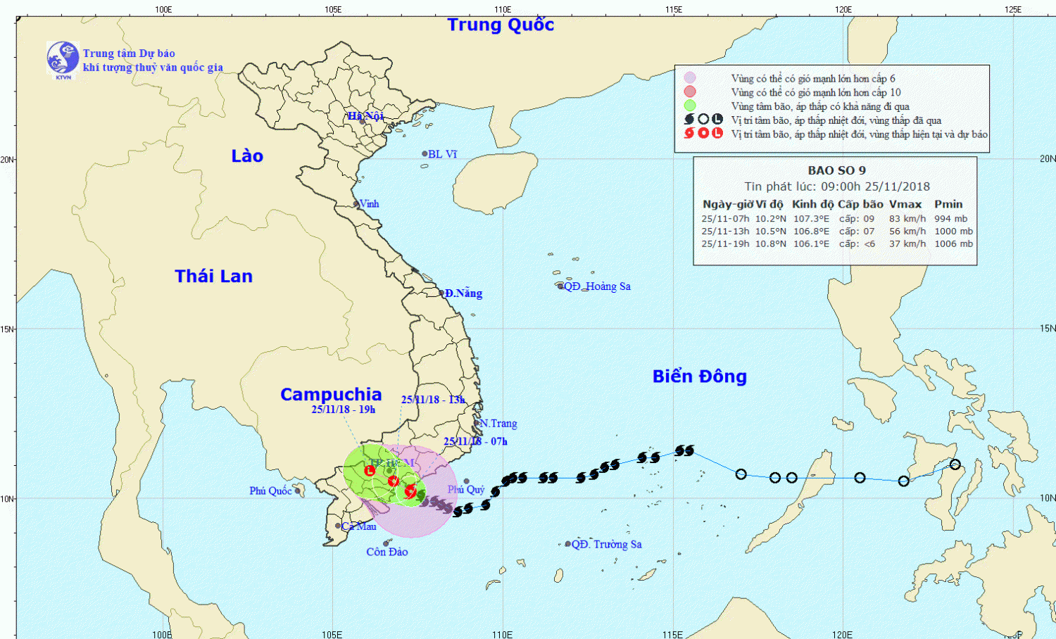 Tin bão khẩn cấp - cơn bão số 9 (11h00 ngày 25/11)