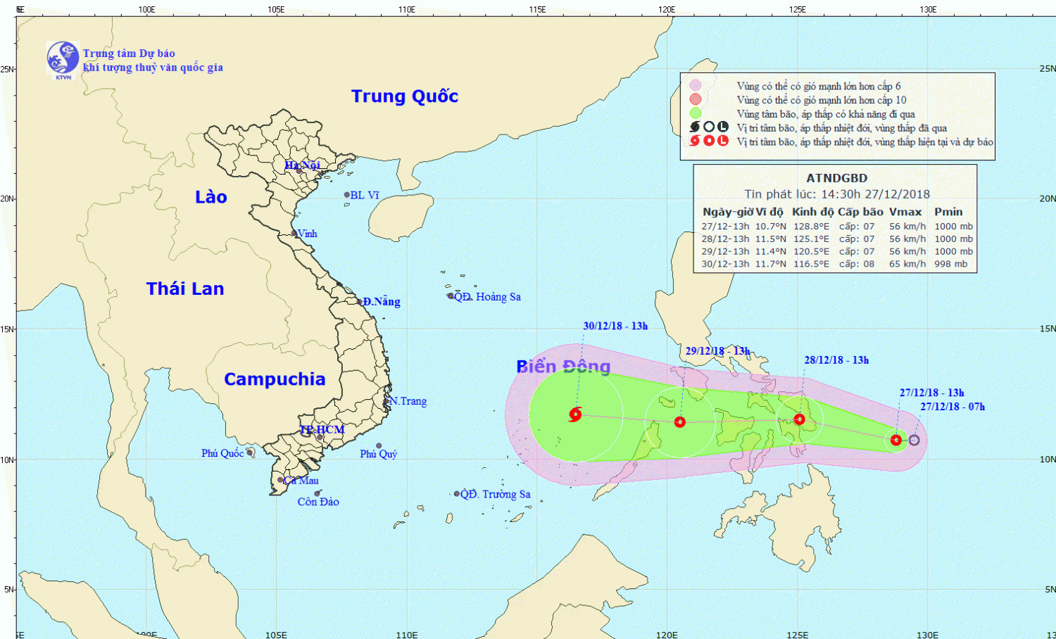 Tin áp thấp nhiệt đới gần Biển Đông (14h30 ngày 27/12)