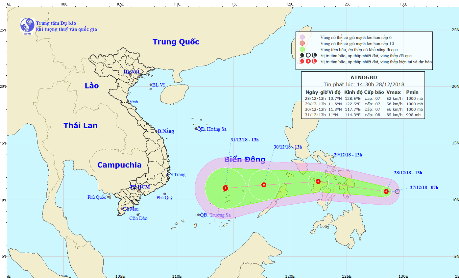 Tin áp thấp nhiệt đới gần Biển Đông (14h30 ngày 28/12)