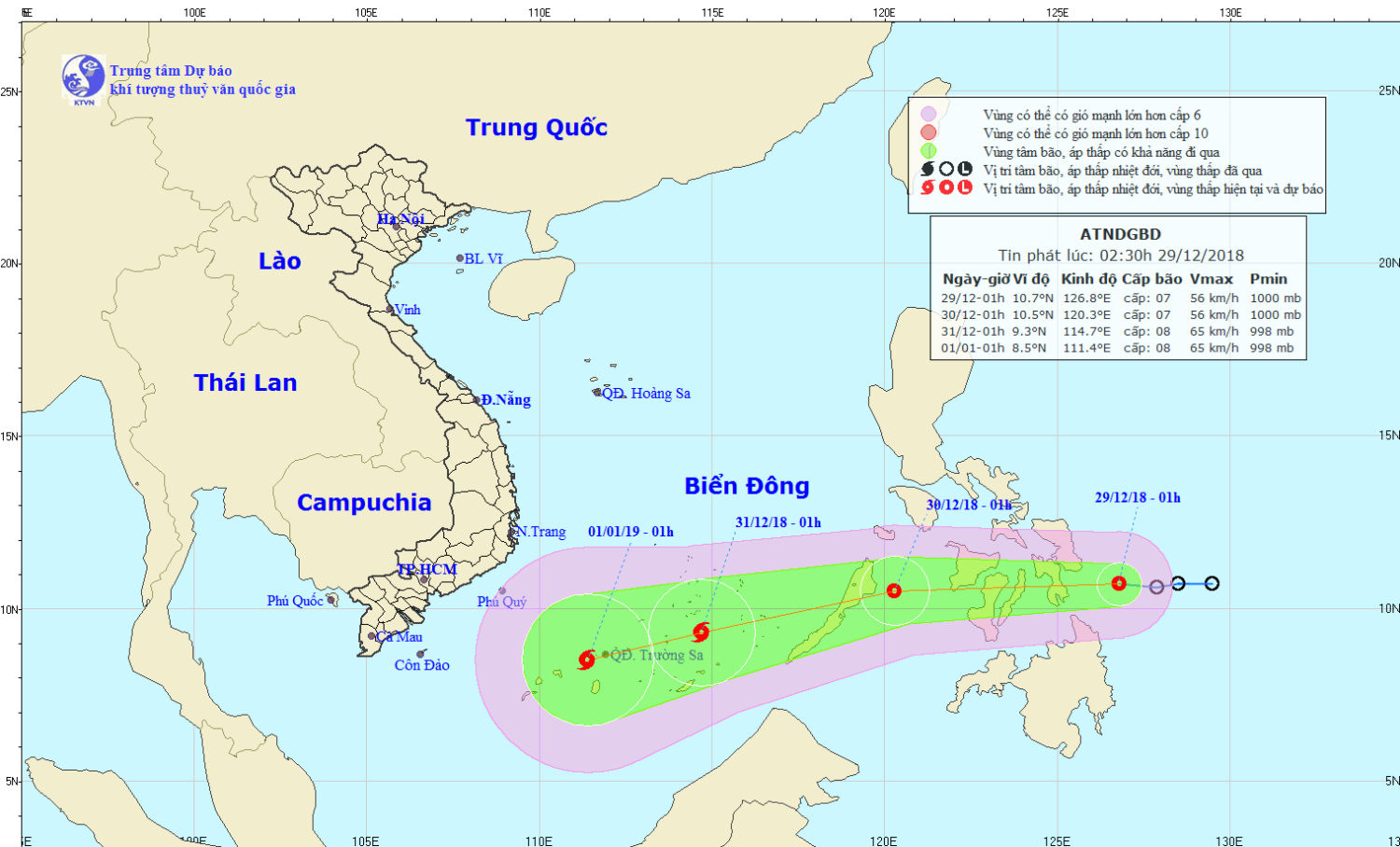 Tin áp thấp nhiệt đới gần Biển Đông (02h30 ngày 29/12)