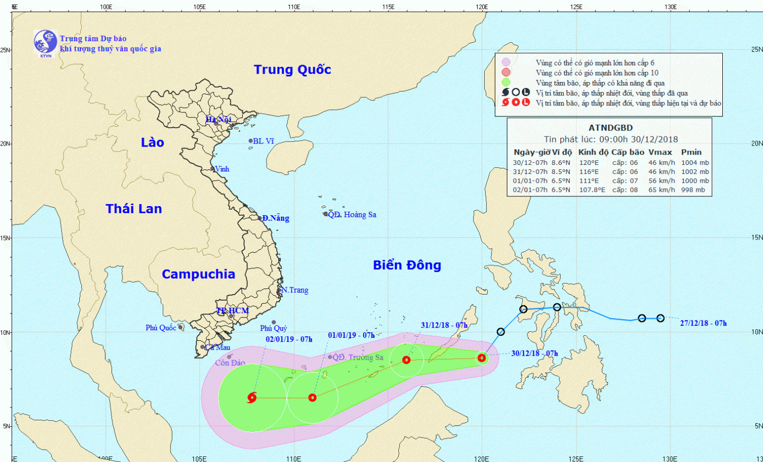 Tin áp thấp nhiệt đới gần Biển Đông (09h00 ngày 30/12)