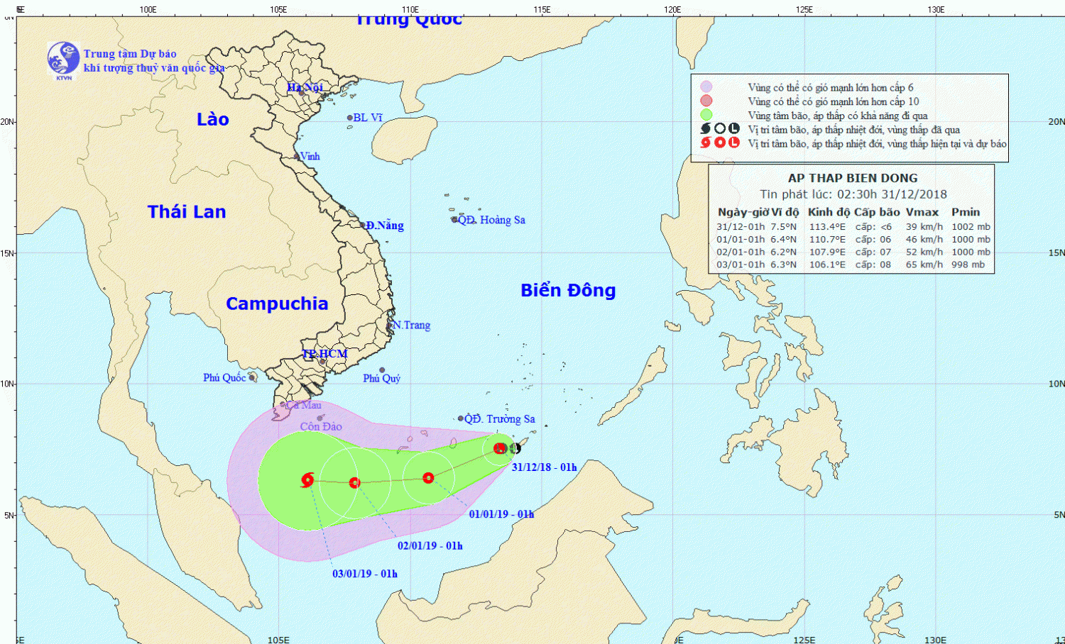 Tin về vùng áp thấp trên Biển Đông (02h30 ngày 31/12)