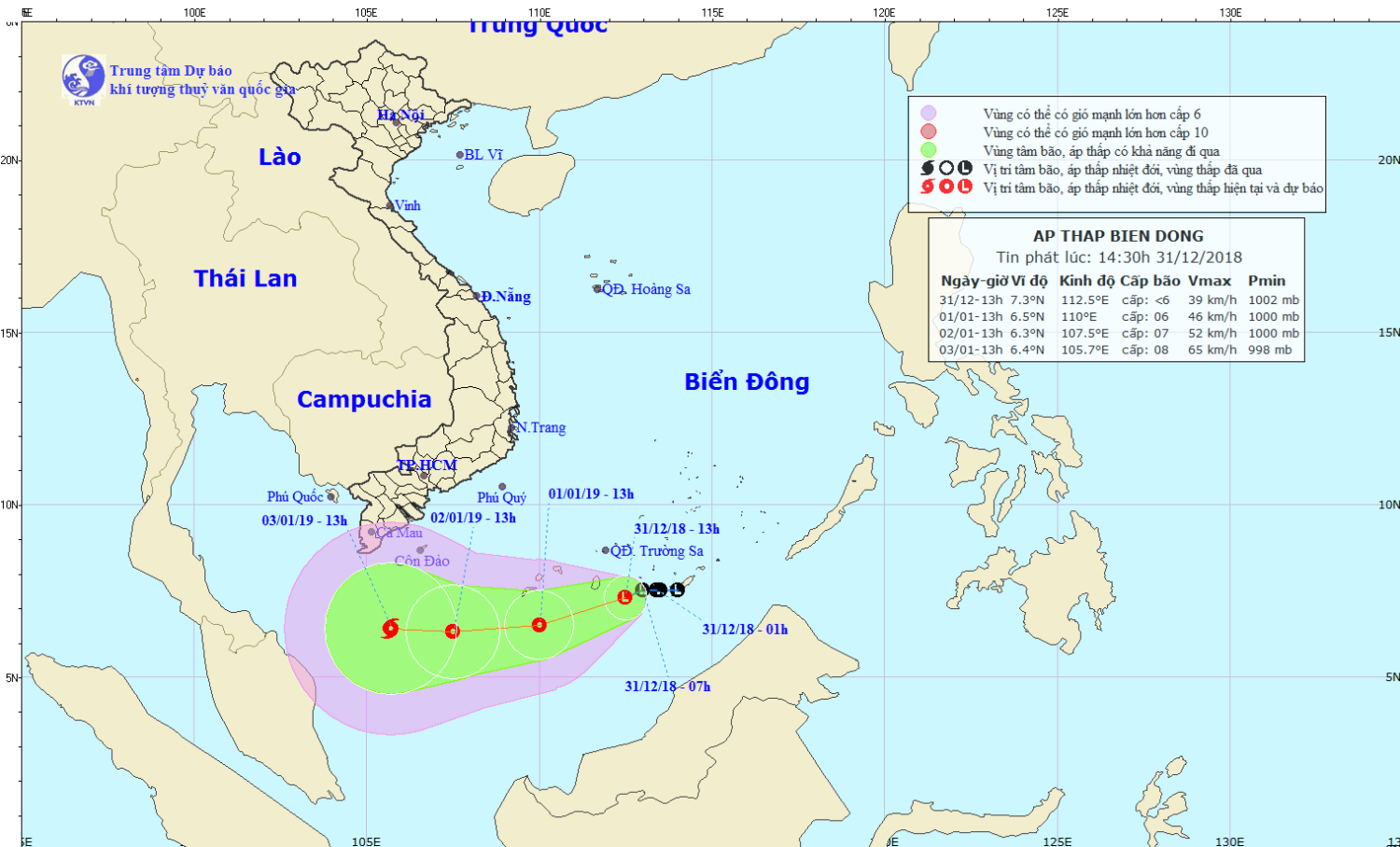 Tin về vùng áp thấp trên Biển Đông (14h30 ngày 31/12)