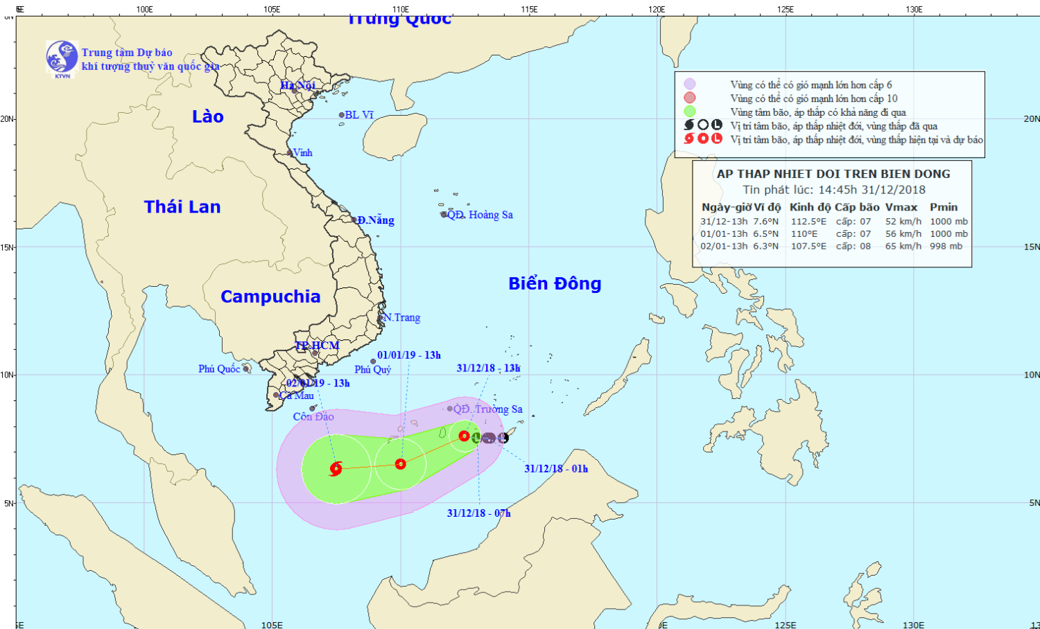 Tin áp thấp nhiệt đới trên Biển Đông (15h00 ngày 31/12)