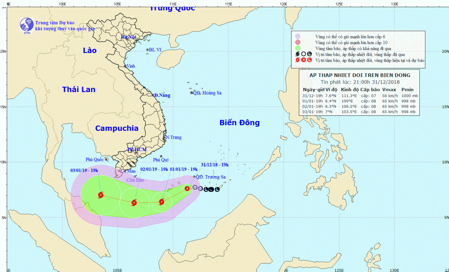 Tin áp thấp nhiệt đới trên Biển Đông (21h00 ngày 31/12)