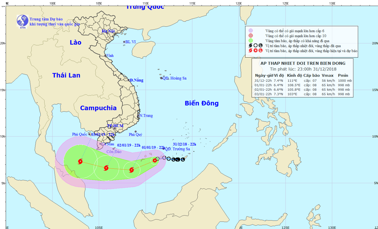 Tin áp thấp nhiệt đới trên Biển Đông (23h00 ngày 31/12)