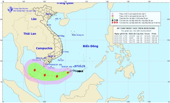Tin áp thấp nhiệt đới trên Biển Đông (02h30 ngày 01/1)