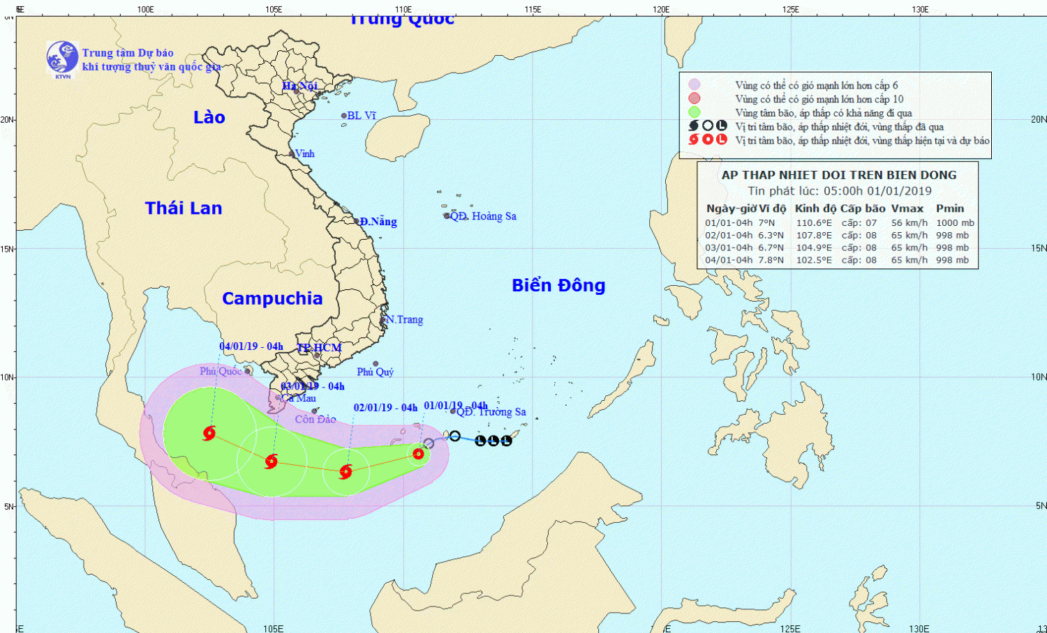 Tin áp thấp nhiệt đới trên Biển Đông (05h00 ngày 01/1)