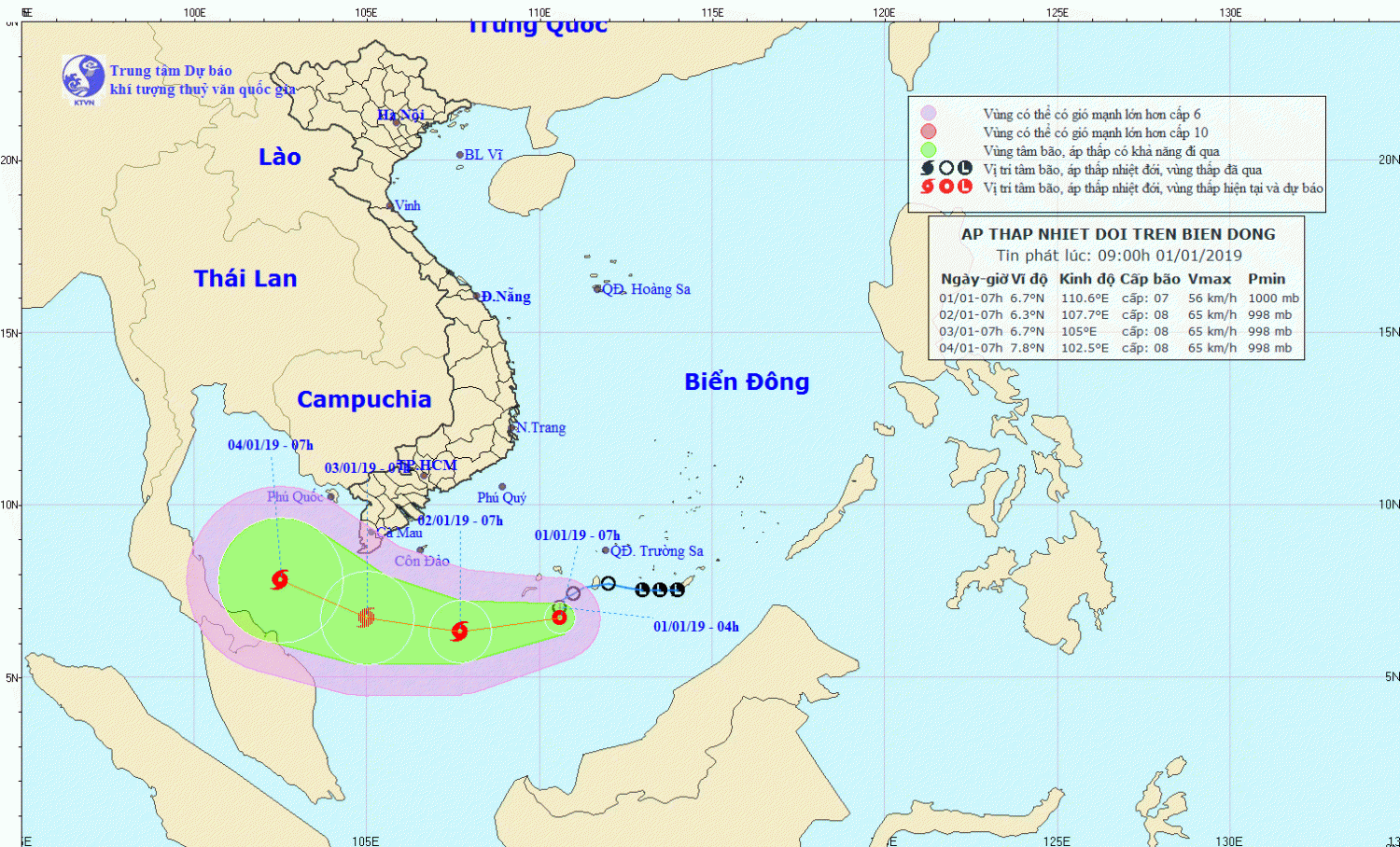 Tin áp thấp nhiệt đới trên Biển Đông (09h00 ngày 01/1)