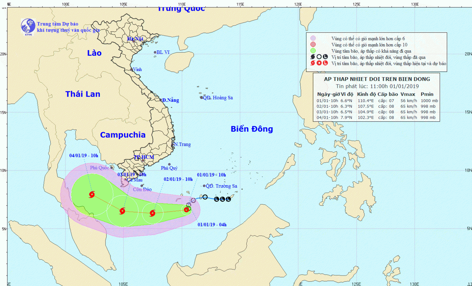 Tin áp thấp nhiệt đới trên Biển Đông (11h00 ngày 01/1)