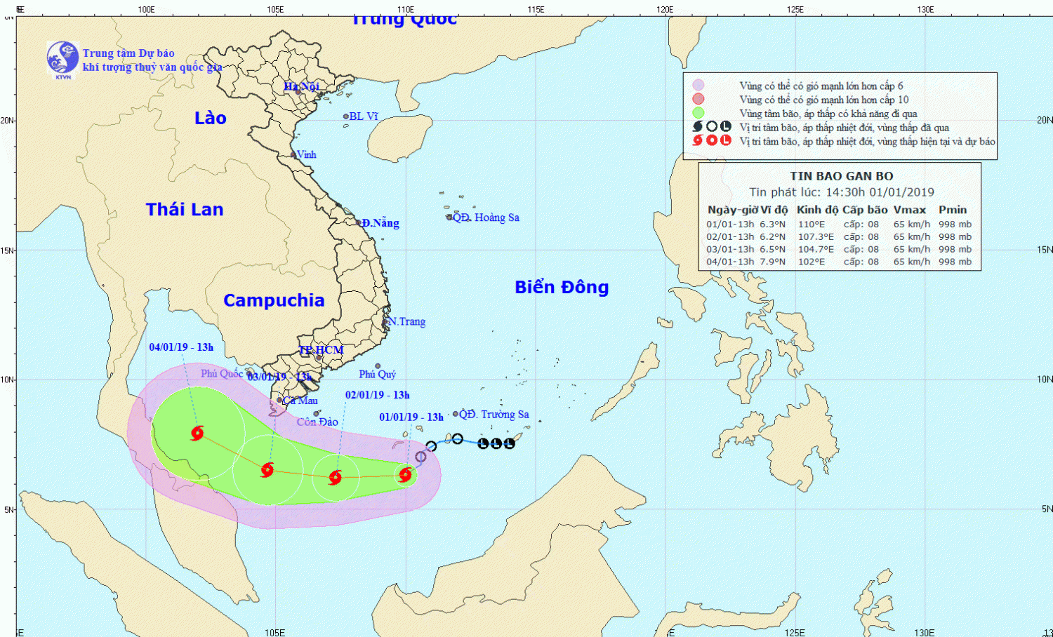 Tin bão gần bờ - cơn bão PABUK - bão số 1 năm 2019 (14h30 ngày 01/1)