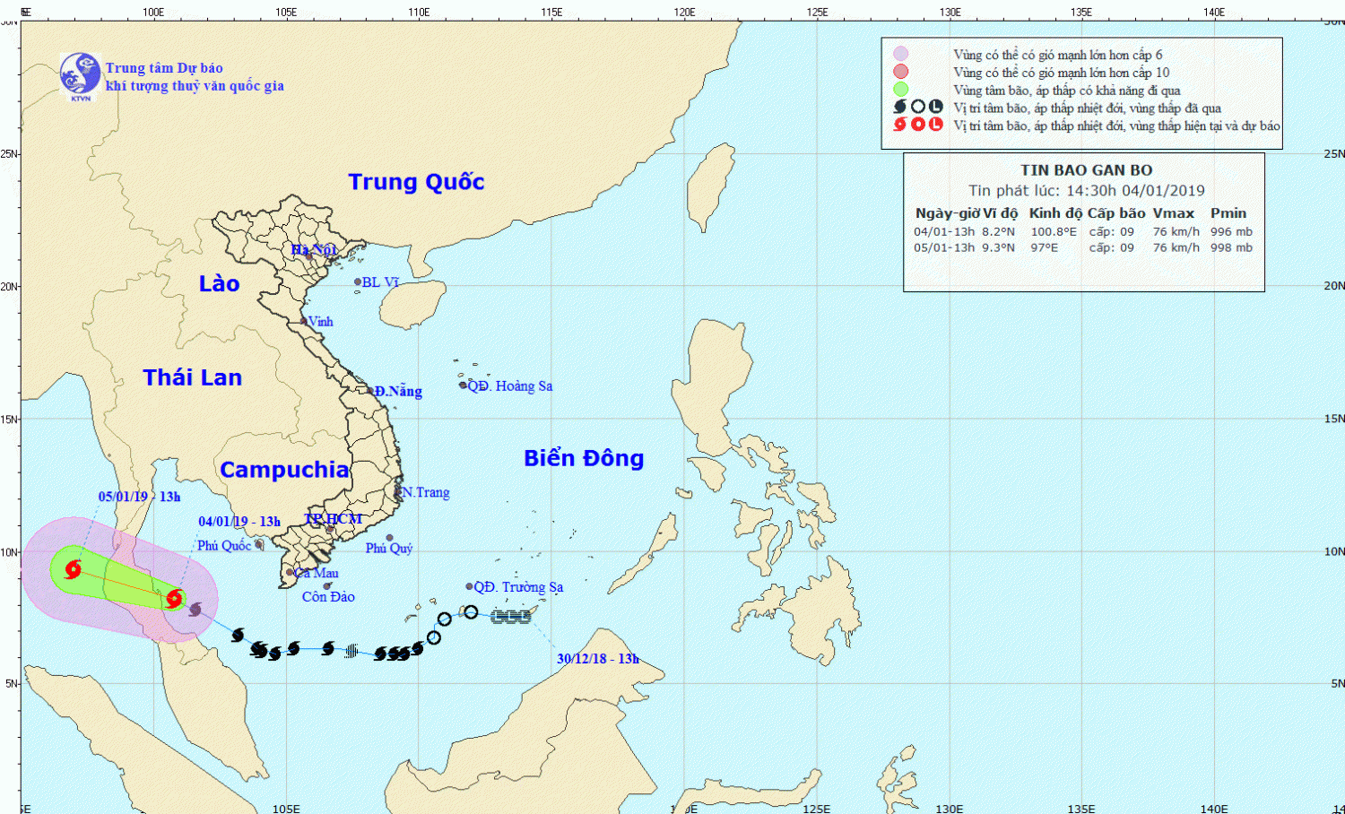 Tin bão gần bờ - cơn bão số 01 (14h30 ngày 04/1)