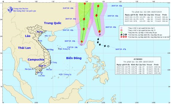 Tin áp thấp nhiệt đới trên Biển Đông và tin về bão DANAS (02h30 ngày 18/7)