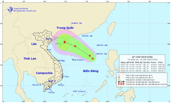 Tin vùng áp thấp trên Biển Đông (14h30 ngày 29/7)