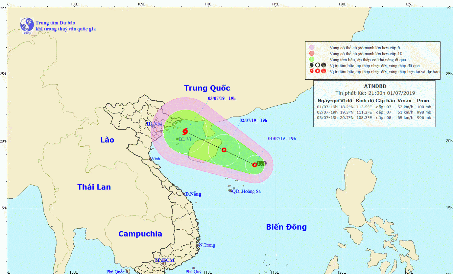 Tin áp thấp nhiệt đới trên Biển Đông (21h00 ngày 01/7)