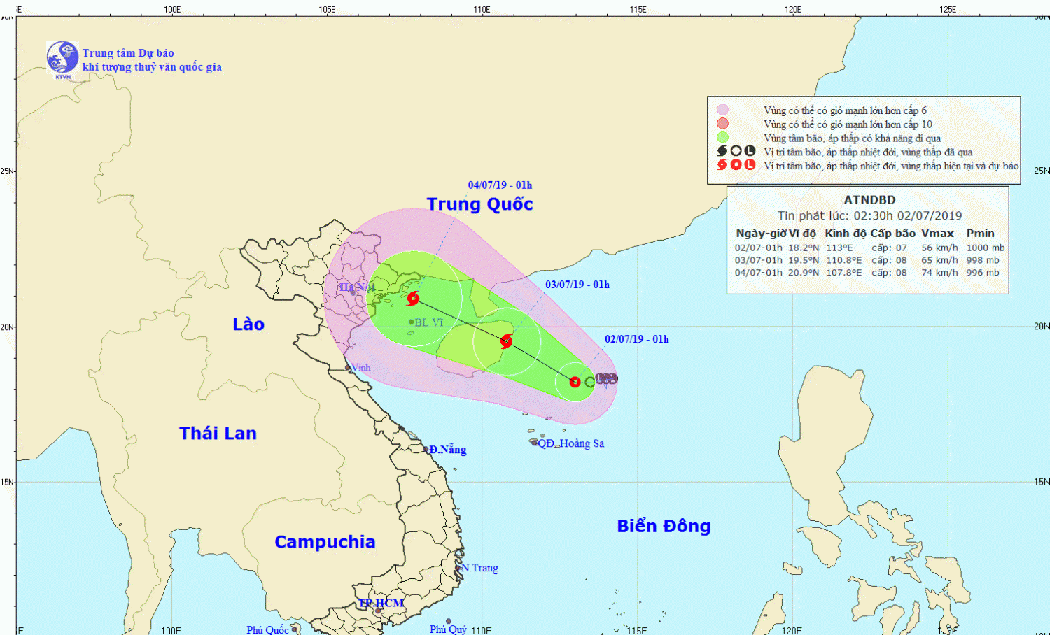 Tin áp thấp nhiệt đới trên Biển Đông (02h30 ngày 02/7)