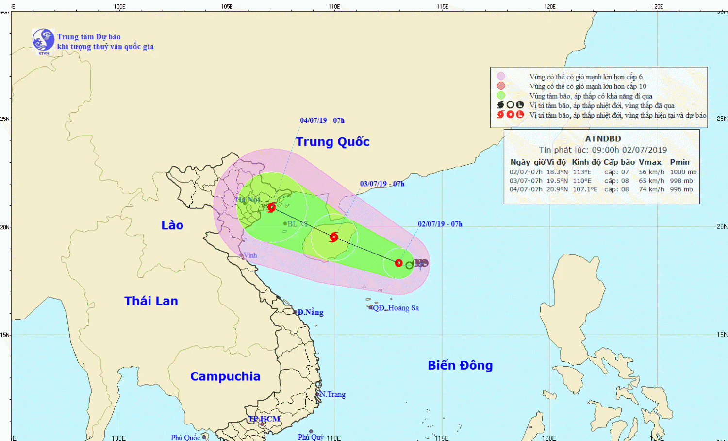 Tin áp thấp nhiệt đới trên Biển Đông (09h00 ngày 02/7)
