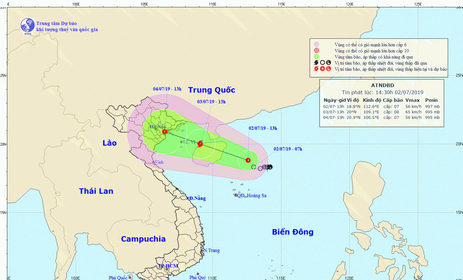 Tin áp thấp nhiệt đới trên Biển Đông (14h30 ngày 02/7)