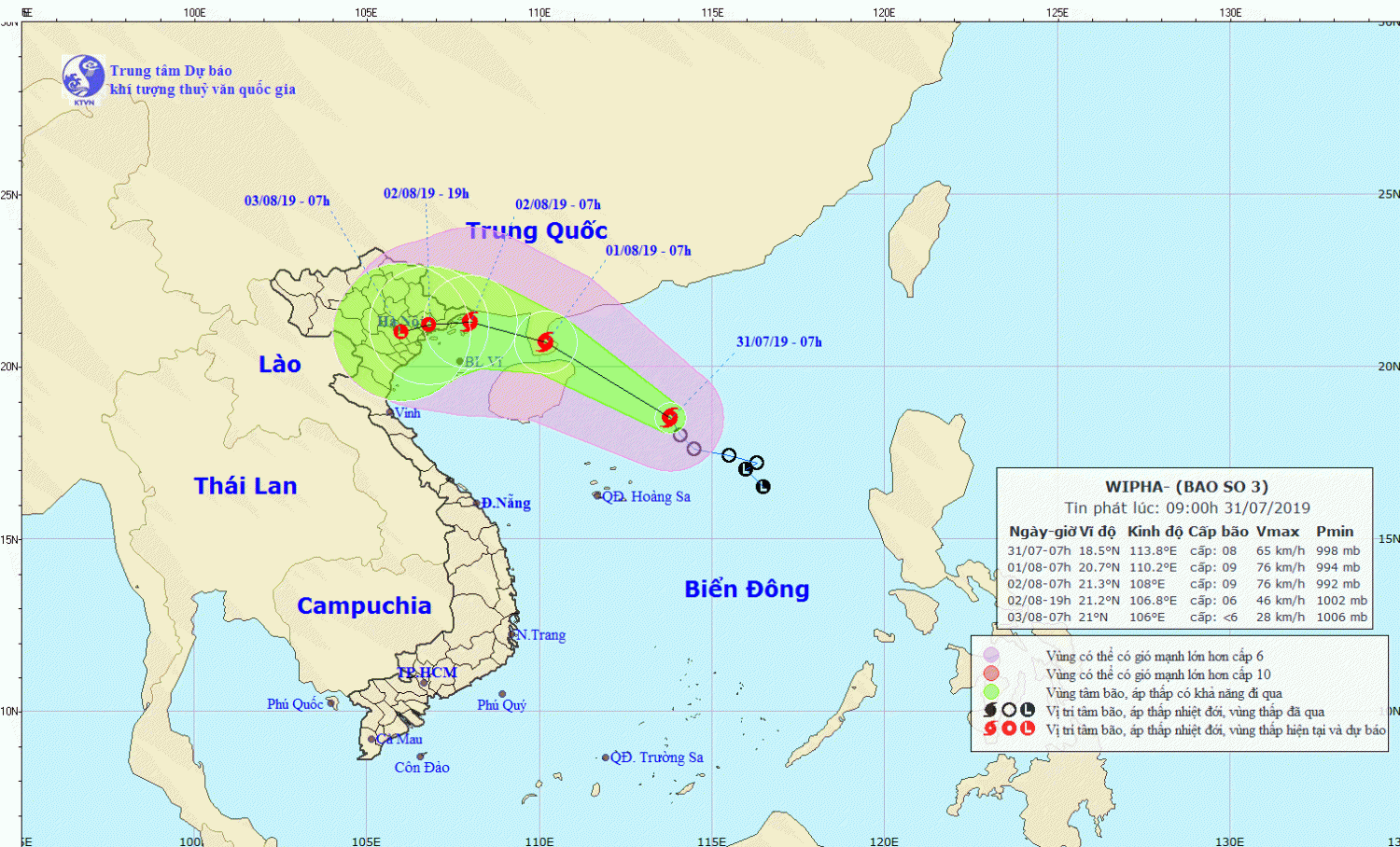 Tin bão gần bờ - cơn bão số 03 (09h00 ngày 31/7)