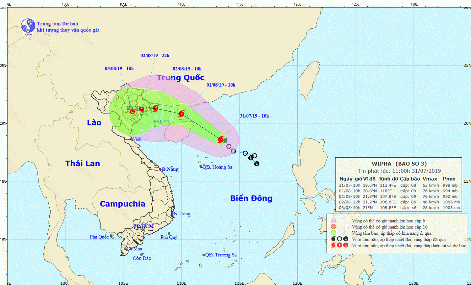 Tin bão gần bờ - cơn bão số 03 (11h00 ngày 31/7)