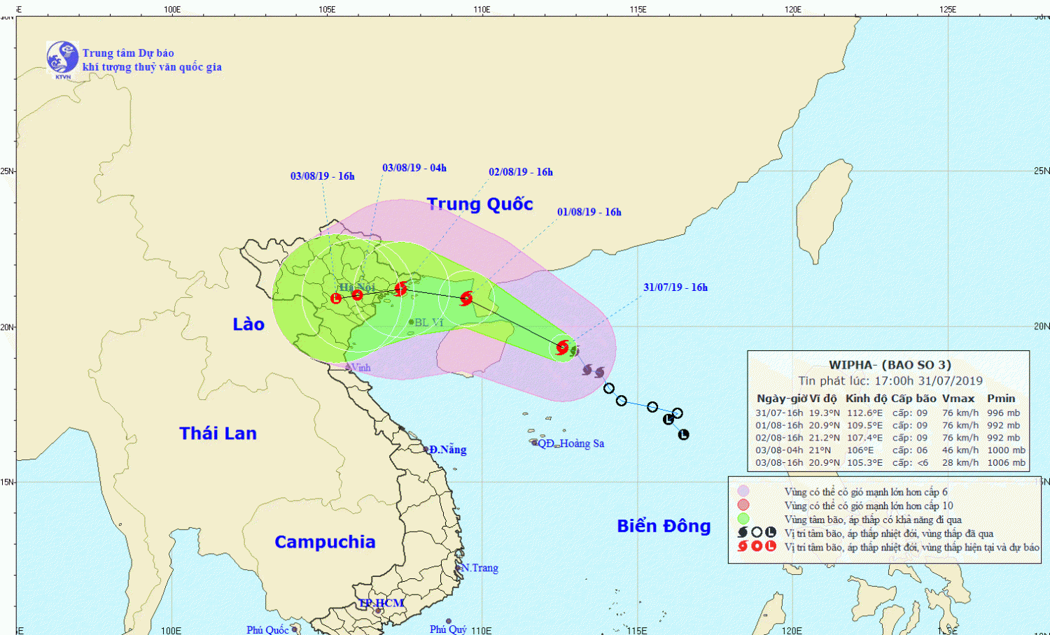 Tin bão gần bờ - Cơn bão số 03 (17h00 ngày 31/7)