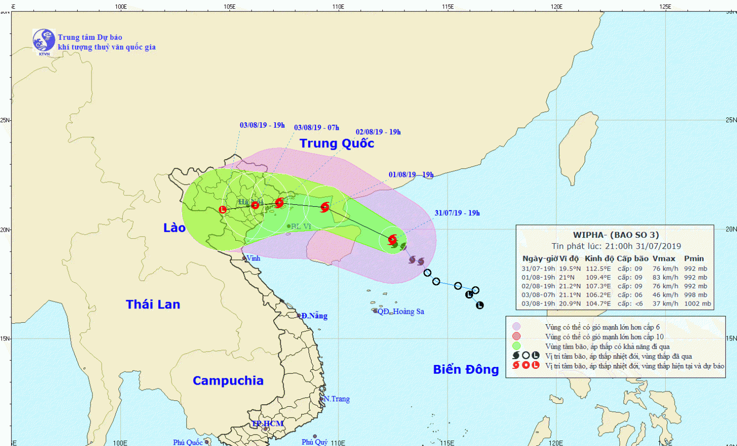 Tin bão gần bờ - Cơn bão số 03 (21h00 ngày 31/7)