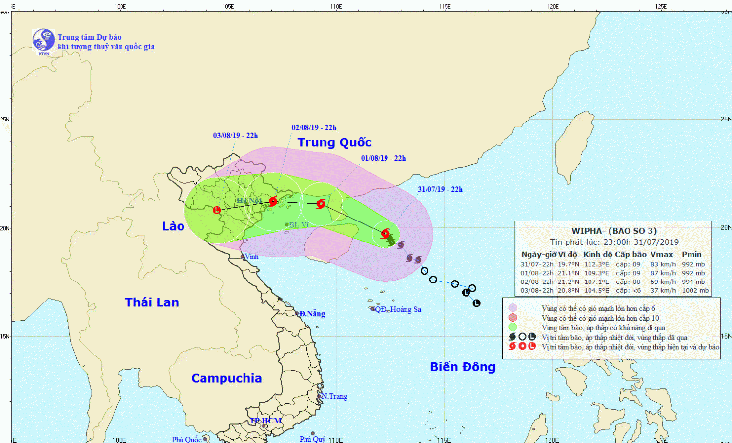 Tin bão khẩn cấp - Cơn bão số 03 (23h00 ngày 31/7)