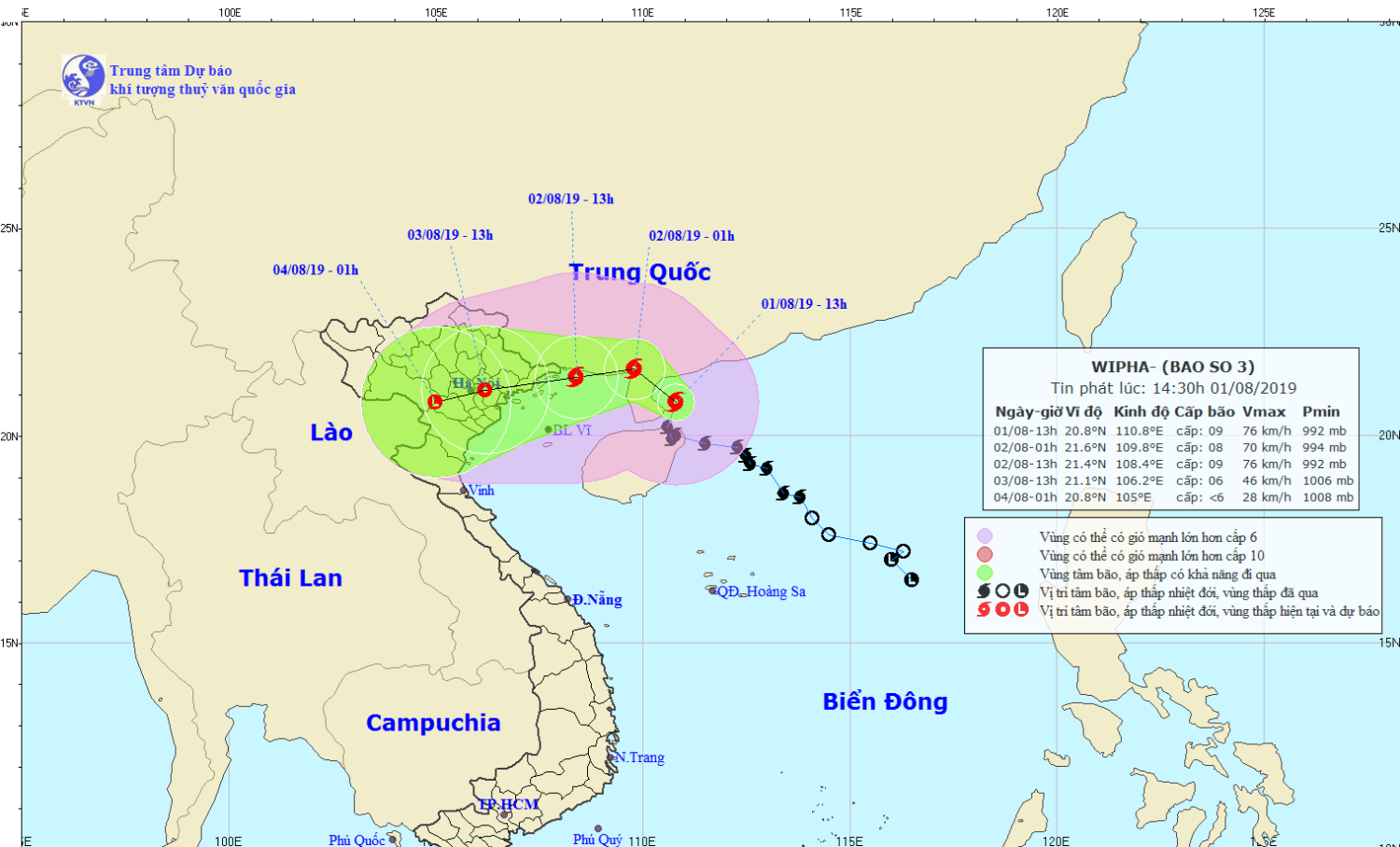 Tin bão khẩn cấp - Cơn bão số 03 (14h30 ngày 01/8)