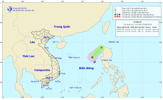 Tin áp thấp nhiệt đới trên Biển Đông (15h30 ngày 07/8)