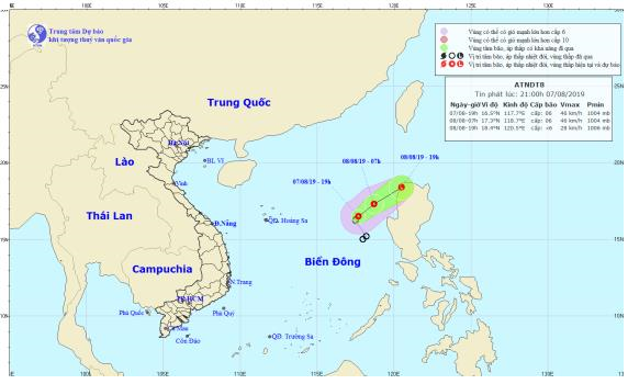 Tin áp thấp nhiệt đới trên Biển Đông (21h00 ngày 07/8)