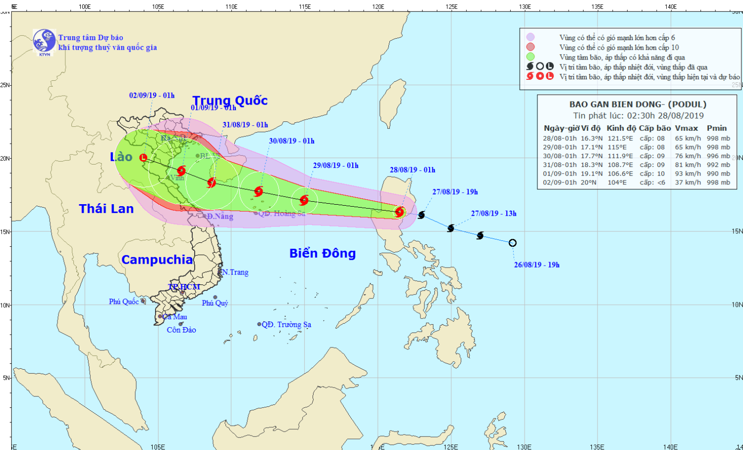 Tin bão gần Biển Đông - bão PODUL (02h30 ngày 28/8)
