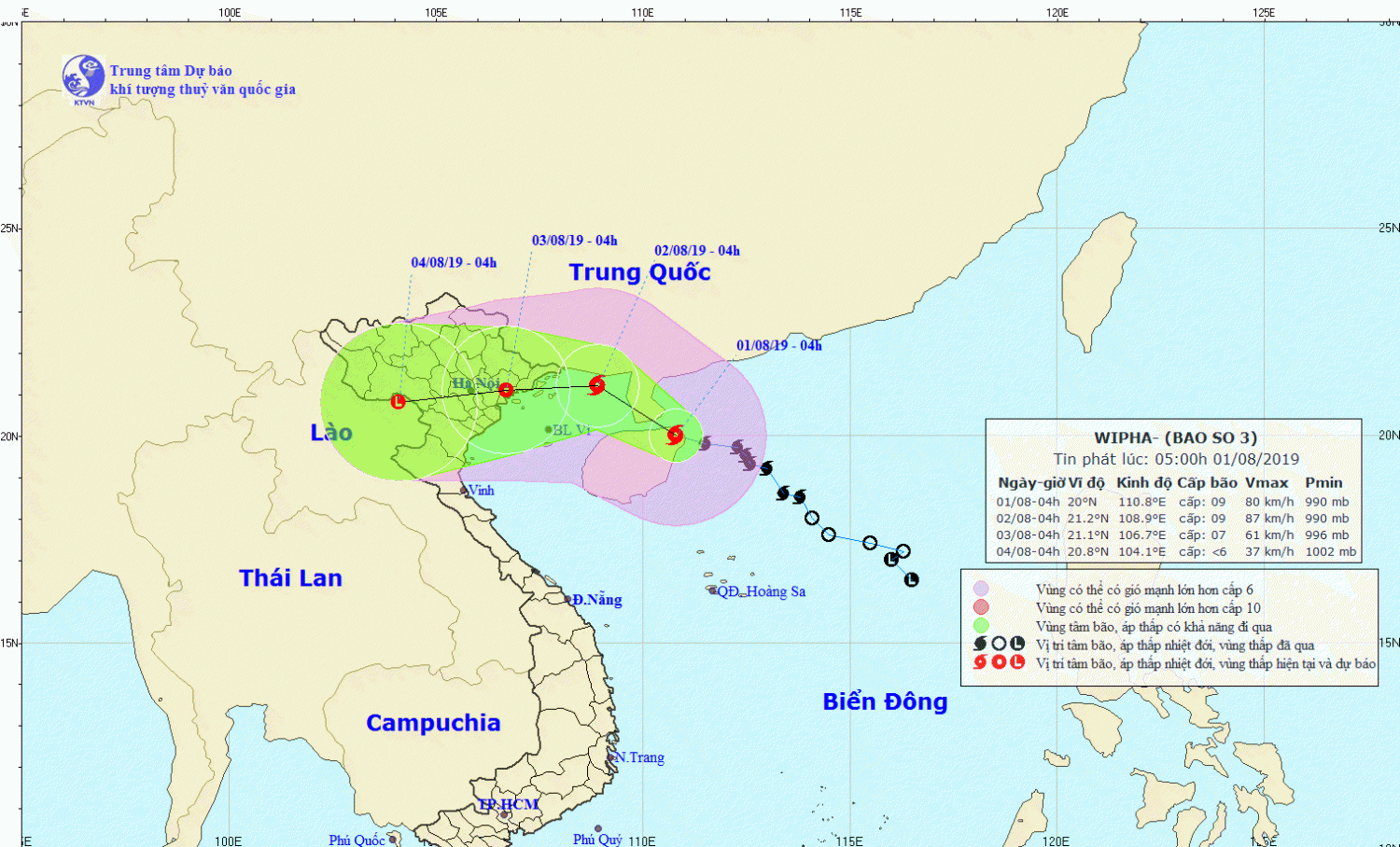 Tin bão khẩn cấp - Cơn bão số 03 (05h00 ngày 01/8)