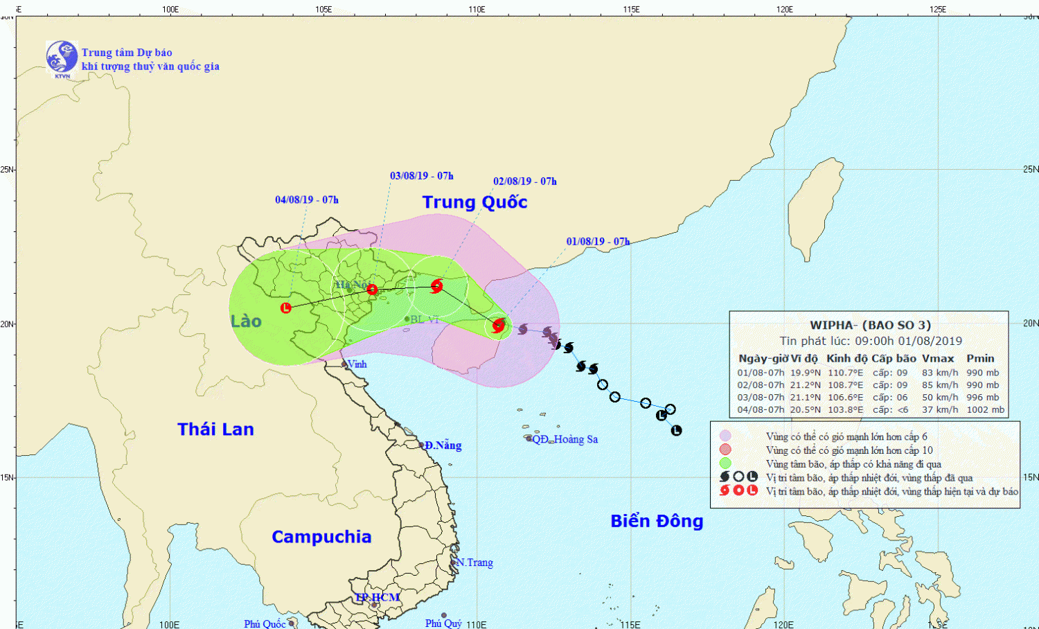 Tin bão khẩn cấp - Cơn bão số 03 (09h00 ngày 01/8)