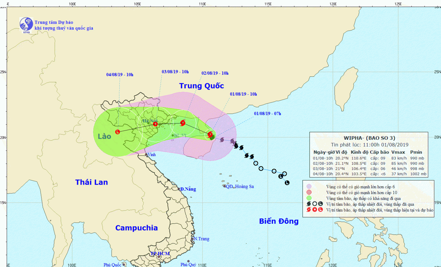 Tin bão khẩn cấp - Cơn bão số 03 (11h00 ngày 01/8)