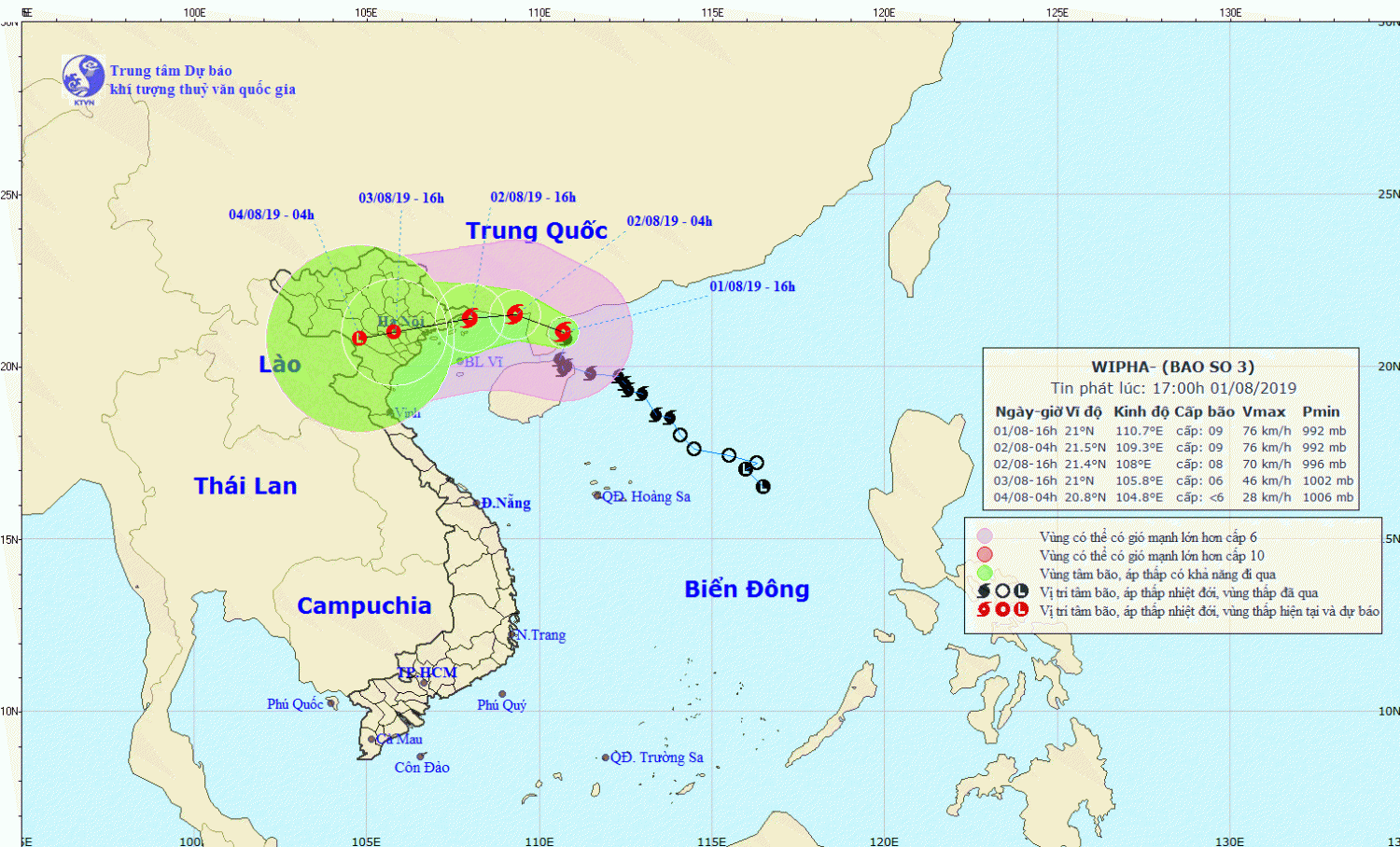 Tin bão khẩn cấp - Cơn bão số 03 (17h00 ngày 01/8)