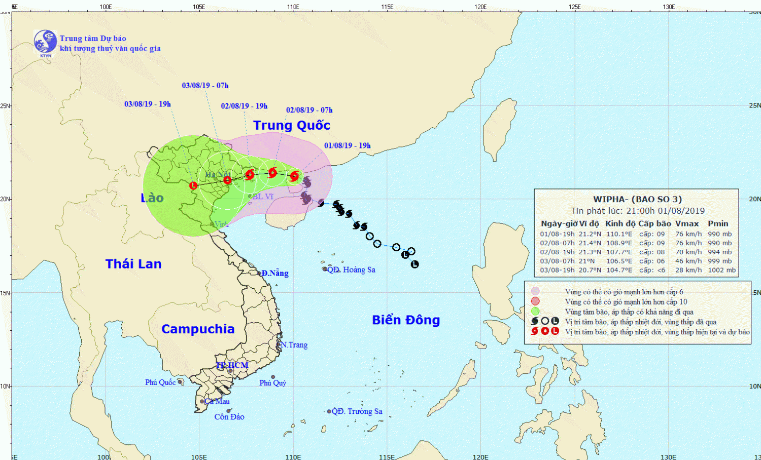 Tin bão khẩn cấp - Cơn bão số 3 (21h00 ngày 01/8)