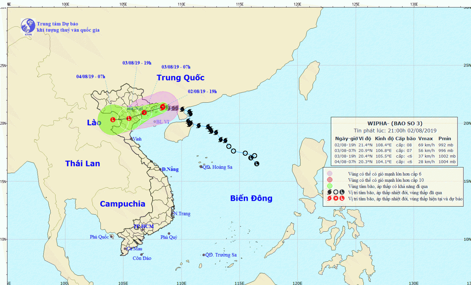 Tin bão khẩn cấp - cơn bão số 3 (21h00 ngày 02/8)