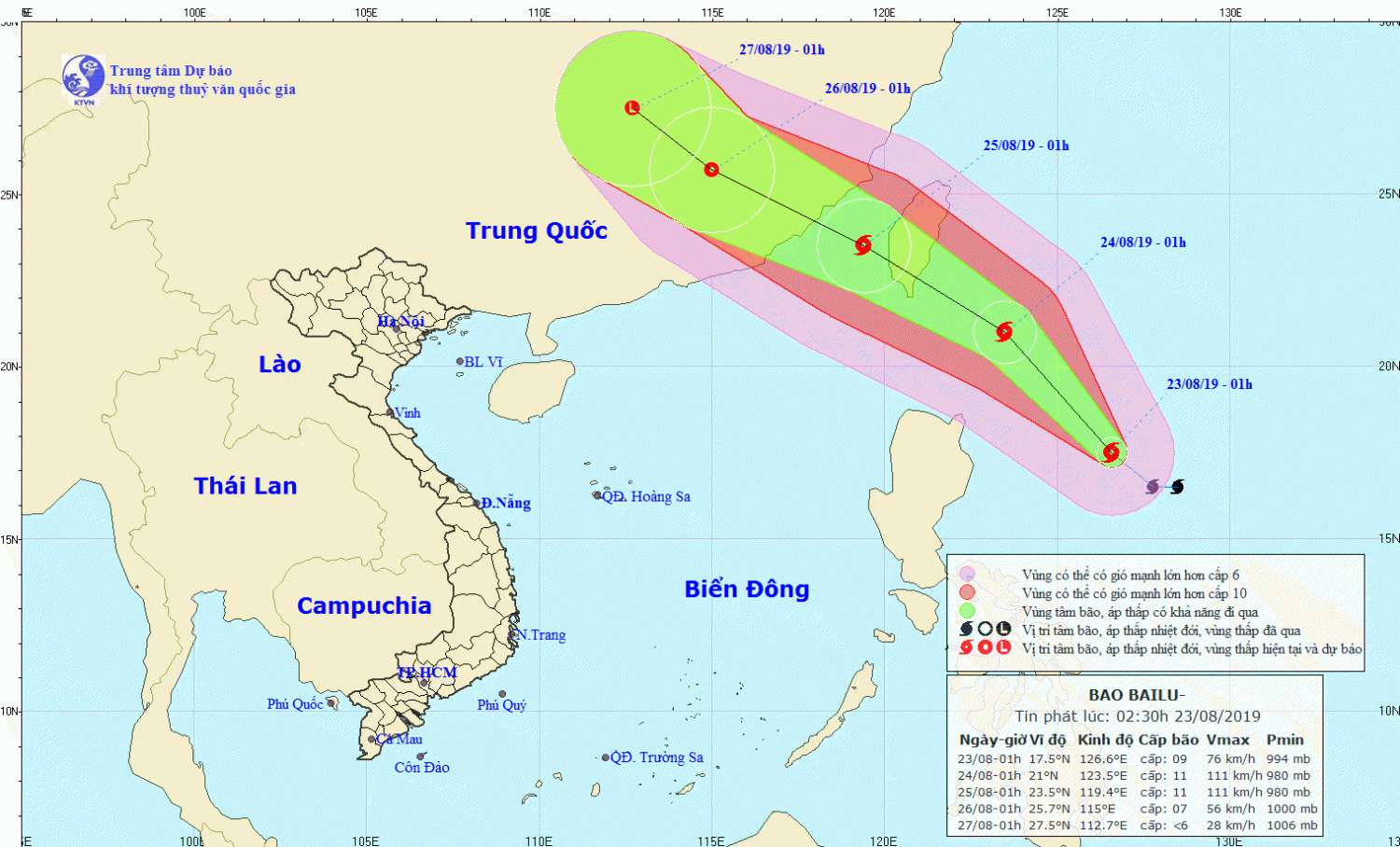 Tin bão gần Biển Đông - Bão BAILU (02h30 ngày 23/8)