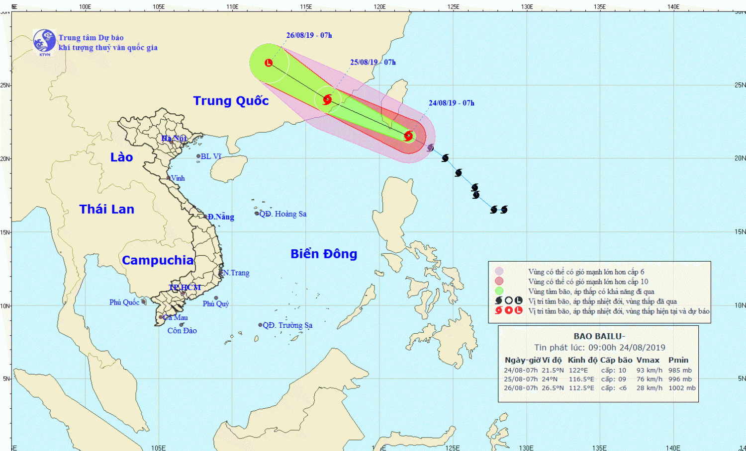Tin bão gần Biển Đông - bão BAILU (09h00 ngày 24/8)
