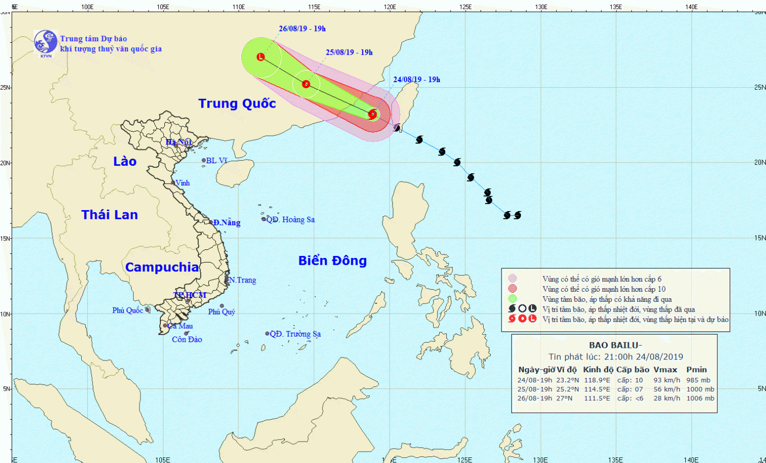 Tin bão gần Biển Đông - bão BAILU (21h00 ngày 24/8)